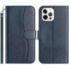 For iPhone 12 Pro Max Dual-Folded S-shape Leather Phone Case(Navy Blue) - 1