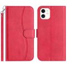 For iPhone 12 mini Dual-Folded S-shape Leather Phone Case(Rose Red) - 1