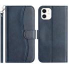 For iPhone 12 mini Dual-Folded S-shape Leather Phone Case(Navy Blue) - 1