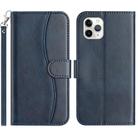 For iPhone 11 Pro Max Dual-Folded S-shape Leather Phone Case(Navy Blue) - 1