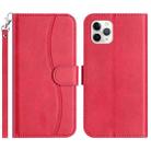 For iPhone 11 Pro Dual-Folded S-shape Leather Phone Case(Rose Red) - 1