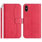 For iPhone X / XS Dual-Folded S-shape Leather Phone Case(Rose Red) - 1