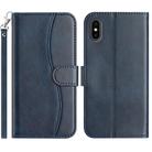 For iPhone X / XS Dual-Folded S-shape Leather Phone Case(Navy Blue) - 1