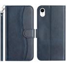 For iPhone XR Dual-Folded S-shape Leather Phone Case(Navy Blue) - 1