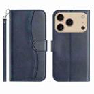 For iPhone 17 Pro Dual-Folded S-shape Leather Phone Case(Navy Blue) - 1