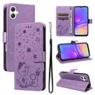 For Samsung Galaxy A07 5G Cat and Bee Embossed Flip Leather Phone Case(Purple) - 1