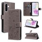 For Samsung Galaxy A36 5G / M56 5G Cat and Bee Embossed Flip Leather Phone Case(Grey) - 1