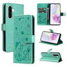 For Samsung Galaxy A36 5G / M56 5G Cat and Bee Embossed Flip Leather Phone Case(Green) - 1