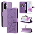 For Samsung Galaxy A36 5G / M56 5G Cat and Bee Embossed Flip Leather Phone Case(Purple) - 1