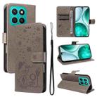For Honor X8c 4G Global Cat and Bee Embossed Flip Leather Phone Case(Grey) - 1