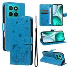 For Honor X8c 4G Global Cat and Bee Embossed Flip Leather Phone Case(Blue) - 1