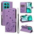For Honor X8c 4G Global Cat and Bee Embossed Flip Leather Phone Case(Purple) - 1