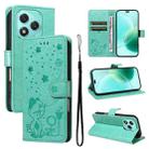 For Honor 400 Lite Cat and Bee Embossed Flip Leather Phone Case(Green) - 1