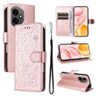 For Honor 400 Global 156.5mm Cat and Bee Embossed Flip Leather Phone Case(Rose Gold) - 1