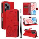 For Honor 400 Pro Global 160.8mm Cat and Bee Embossed Flip Leather Phone Case(Red) - 1