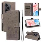 For Honor 400 Pro Global 160.8mm Cat and Bee Embossed Flip Leather Phone Case(Grey) - 1