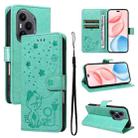 For Honor 400 Pro Global 160.8mm Cat and Bee Embossed Flip Leather Phone Case(Green) - 1