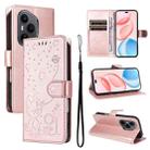 For Honor 400 Pro Global 160.8mm Cat and Bee Embossed Flip Leather Phone Case(Rose Gold) - 1
