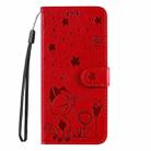 For For Honor X6c / X6b / X6a / X5b Cat and Bee Embossed Flip Leather Phone Case(Red) - 2