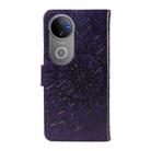 For vivo V50 5G Global Embossed Sunflower Pattern Flip Leather Phone Case(Purple) - 3