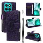 For Honor X8C 4G Global Embossed Sunflower Pattern Flip Leather Phone Case(Purple) - 1