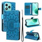 For Honor 400 Lite Embossed Sunflower Pattern Flip Leather Phone Case(Blue) - 1