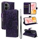 For Honor 400 Global 156.5mm Embossed Sunflower Pattern Flip Leather Phone Case(Purple) - 1