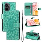 For Honor 400 Global 156.5mm Embossed Sunflower Pattern Flip Leather Phone Case(Green) - 1