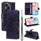 For Honor 400 Pro Global 160.8mm Embossed Sunflower Pattern Flip Leather Phone Case(Purple) - 1