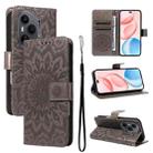 For Honor 400 Pro Global 160.8mm Embossed Sunflower Pattern Flip Leather Phone Case(Grey) - 1