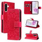 For Samsung Galaxy A56 5G Embossed Sunflower Pattern Flip Leather Phone Case(Red) - 1
