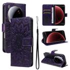 For Xiaomi 15 Ultra 5G Global Embossed Sunflower Pattern Flip Leather Phone Case(Purple) - 1