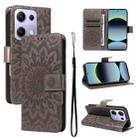 For Xiaomi Poco M6 Pro 4G Global Embossed Sunflower Pattern Flip Leather Phone Case(Grey) - 1