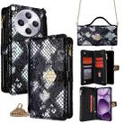 For OPPO Find X8s+ 5G Crossbody Handle Snake Texture Leather Phone Case(Black) - 1