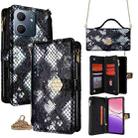 For OPPO A5x 5G Global Crossbody Handle Snake Texture Leather Phone Case(Black) - 1