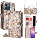 For OPPO A5x 5G Global Crossbody Handle Snake Texture Leather Phone Case(White) - 1
