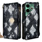 For Tecno Pova 6 Neo 4G Crossbody Handle Snake Texture Leather Phone Case(Black) - 1
