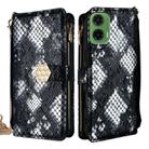For Motorola Moto G35 5G Crossbody Handle Snake Texture Leather Phone Case(Black) - 1