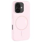 For iPhone 16 Large Hole Camera MagSafe Liquid Silicone Full Coverage Phone Case(Pink White) - 1