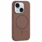 For iPhone 15 Plus Large Hole Camera MagSafe Liquid Silicone Full Coverage Phone Case(Brown) - 1