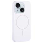 For iPhone 15 Plus Large Hole Camera MagSafe Liquid Silicone Full Coverage Phone Case(White) - 1