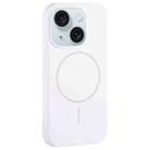 For iPhone 15 Large Hole Camera MagSafe Liquid Silicone Full Coverage Phone Case(White) - 1