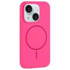 For iPhone 15 Large Hole Camera MagSafe Liquid Silicone Full Coverage Phone Case(Rose Red) - 1