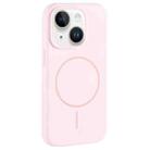 For iPhone 14 Large Hole Camera MagSafe Liquid Silicone Full Coverage Phone Case(Pink White) - 1
