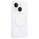 For iPhone 14 Large Hole Camera MagSafe Liquid Silicone Full Coverage Phone Case(White) - 1