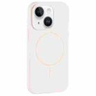 For iPhone 14 Large Hole Camera MagSafe Liquid Silicone Full Coverage Phone Case(Antique White) - 1