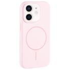 For iPhone 11 Large Hole Camera MagSafe Liquid Silicone Full Coverage Phone Case(Pink White) - 1