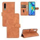 For Huawei P30 Solid Color Skin Feel Magnetic Buckle Horizontal Flip Calf Texture PU Leather Case with Holder & Card Slots & Wallet(Brown) - 1