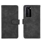 For Huawei P40 Pro Solid Color Skin Feel Magnetic Buckle Horizontal Flip Calf Texture PU Leather Case with Holder & Card Slots & Wallet(Black) - 1