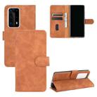 For Huawei P40 Pro+ Solid Color Skin Feel Magnetic Buckle Horizontal Flip Calf Texture PU Leather Case with Holder & Card Slots & Wallet(Brown) - 1